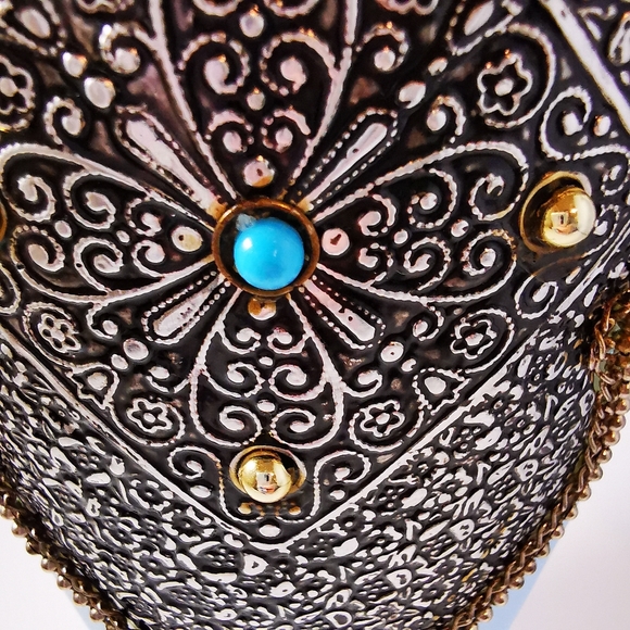 Vintage Blue Ombre Frosted Satin Art Glass Vase with Applied Metal Accents - Picture 17 of 17